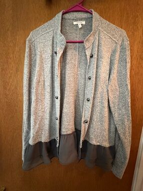 Maurices Gray Cardigan Sweater with Chiffon Hem